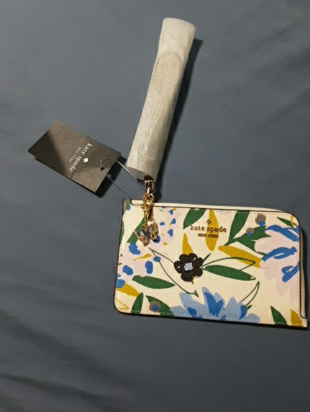 NWT kate spade Floral Zip Card Case Wristlet in Cream, Blue, Green,